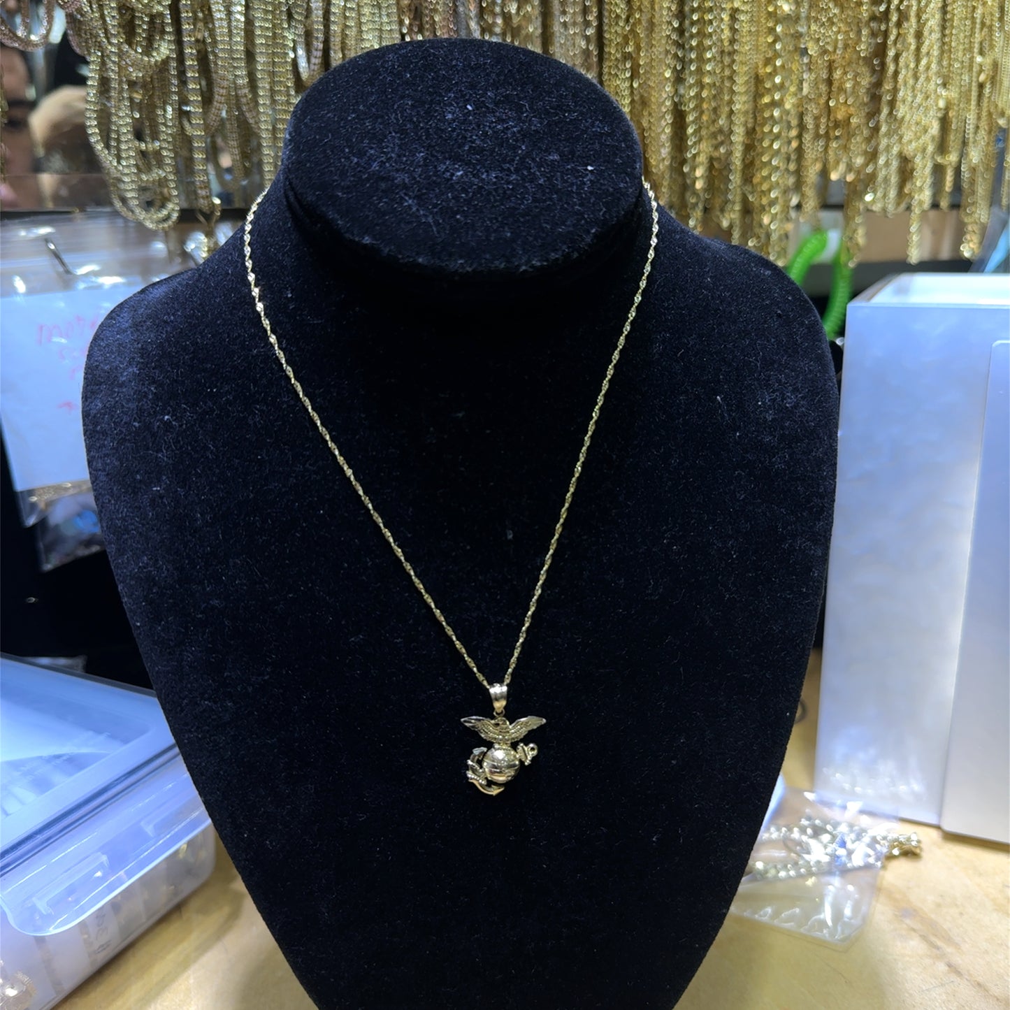 14K Yellow Gold USMC Pendant Necklace