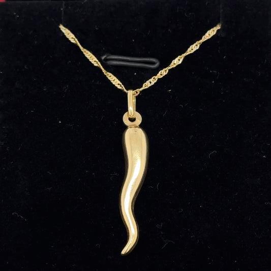 14K Yellow Gold Italian Horn Pendant Necklace