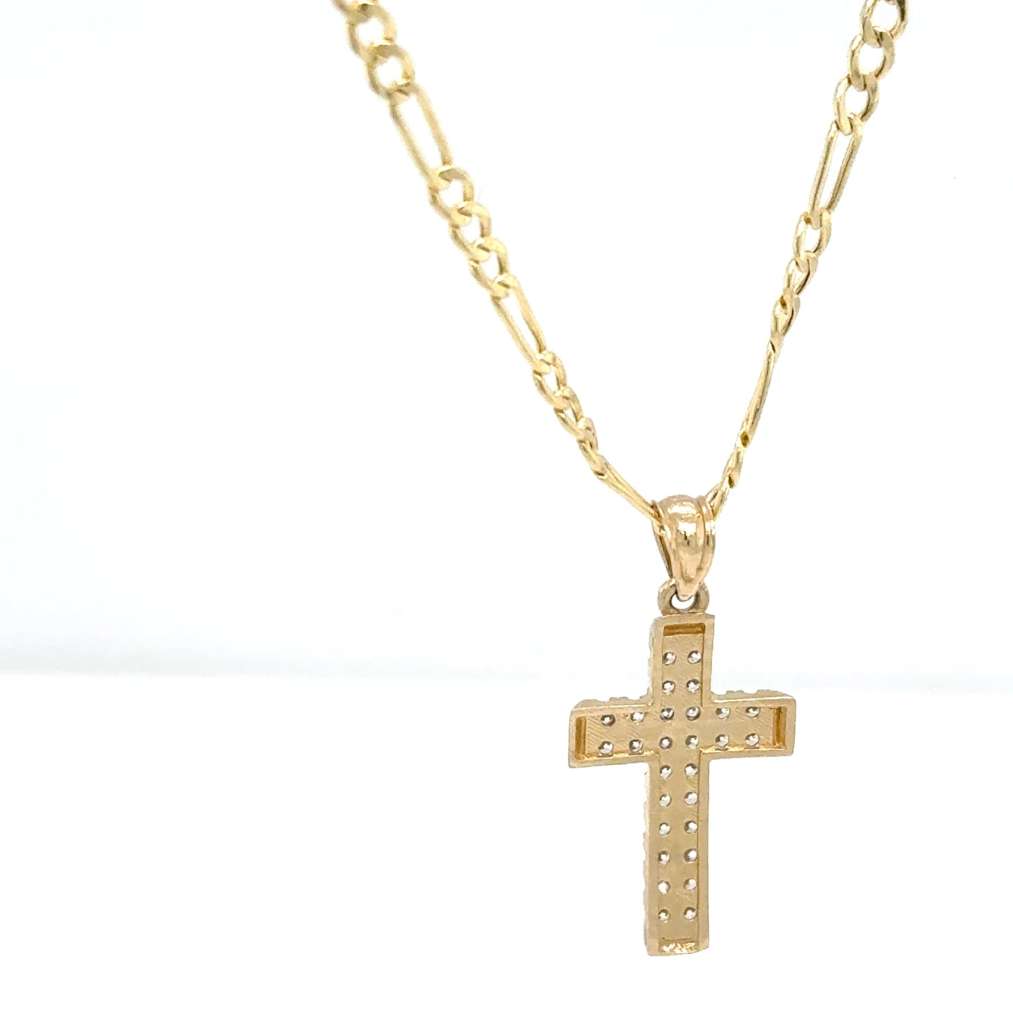 14K Yellow Gold Cross Pendant Necklace – Diamond Accents