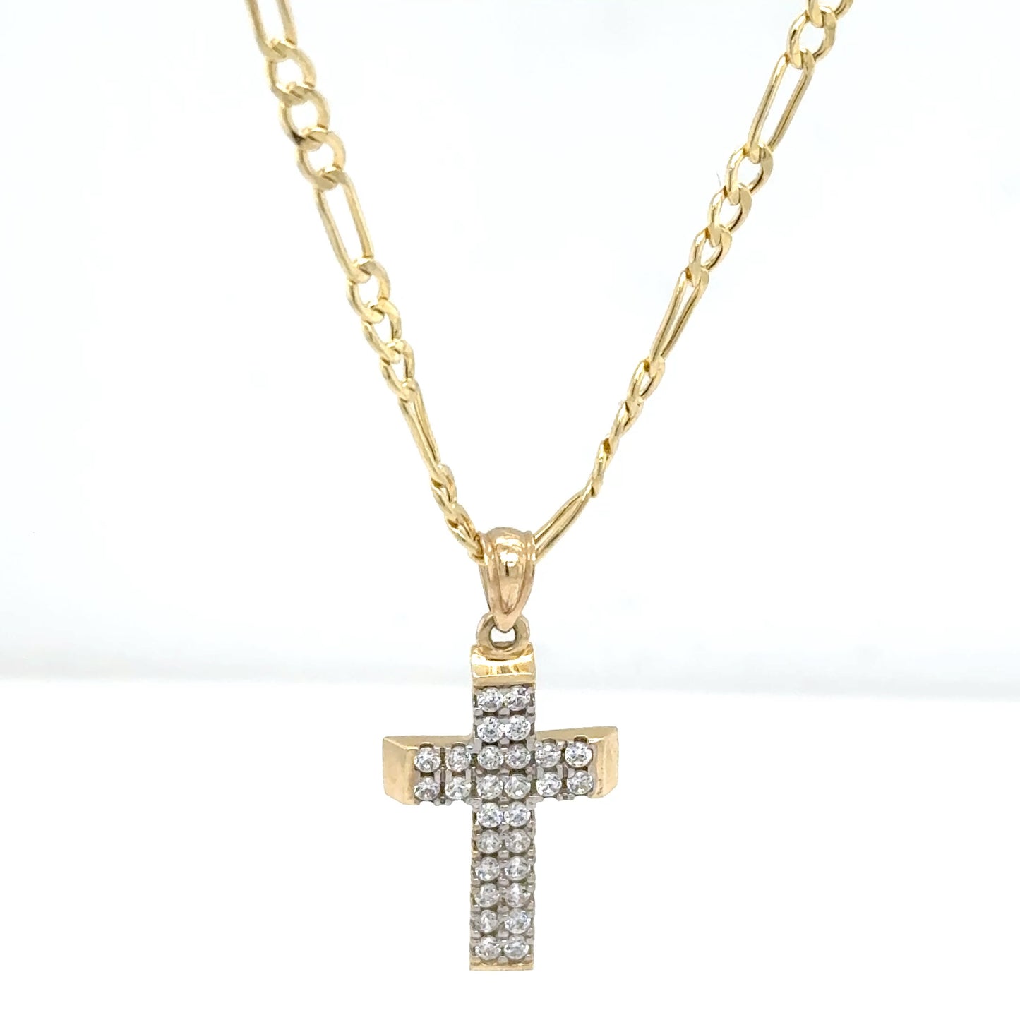 14K Yellow Gold Cross Pendant Necklace – Diamond Accents