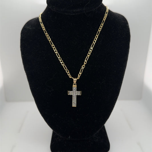 14K Yellow Gold Cross Pendant Necklace – Diamond Accents