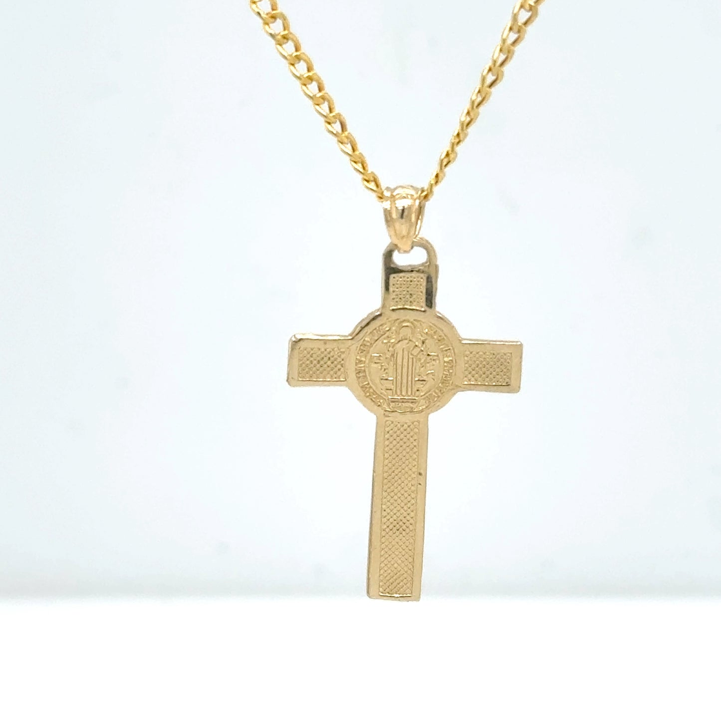 14K Yellow Gold Two-Tone Crucifix Cross Pendant Necklace
