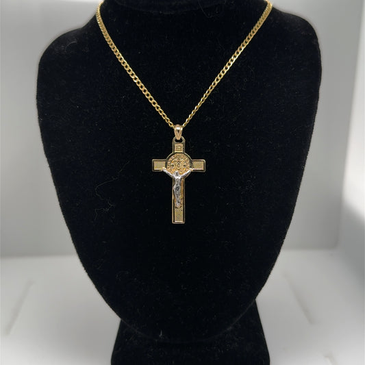 14K Yellow Gold Two-Tone Crucifix Cross Pendant Necklace