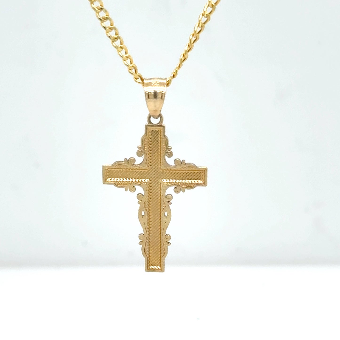 14K Yellow Gold Ornate Crucifix Cross Pendant Necklace