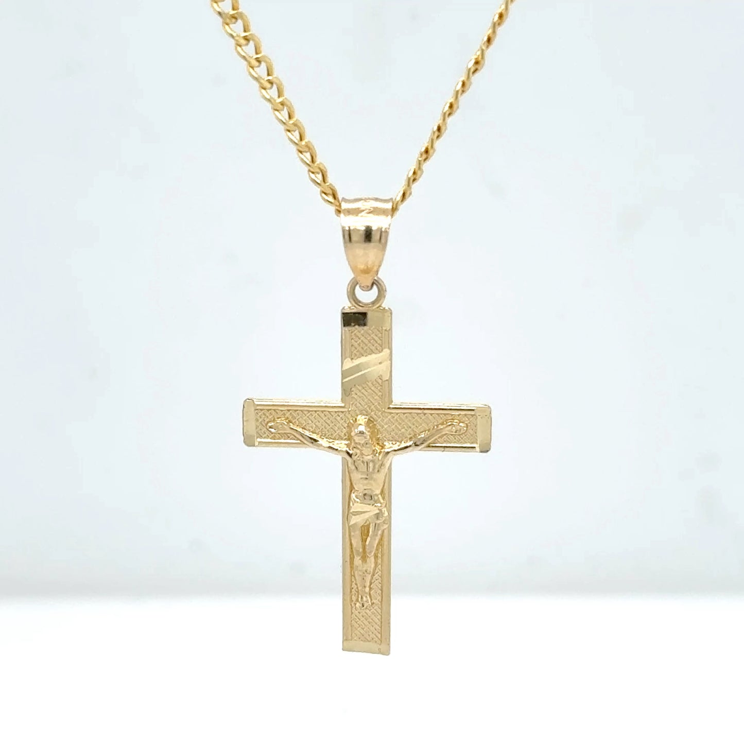 14K Yellow Gold Crucifix Cross Pendant Necklace