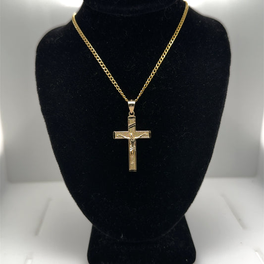 14K Yellow Gold Crucifix Cross Pendant Necklace