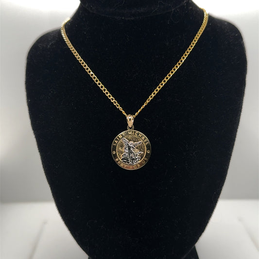14K Yellow Gold Saint Michael Pendant Necklace