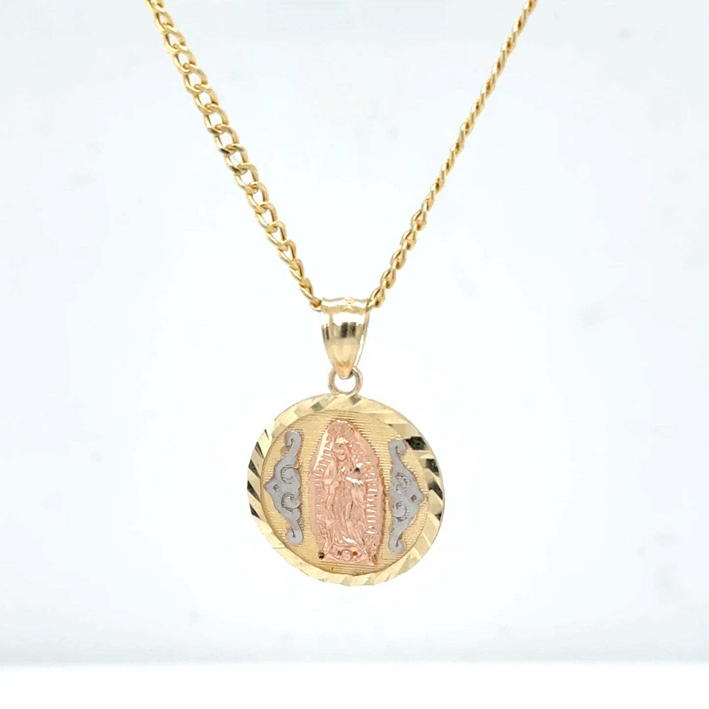 14K Yellow Gold Virgin Mary Our Lady of Guadalupe Pendant Necklace