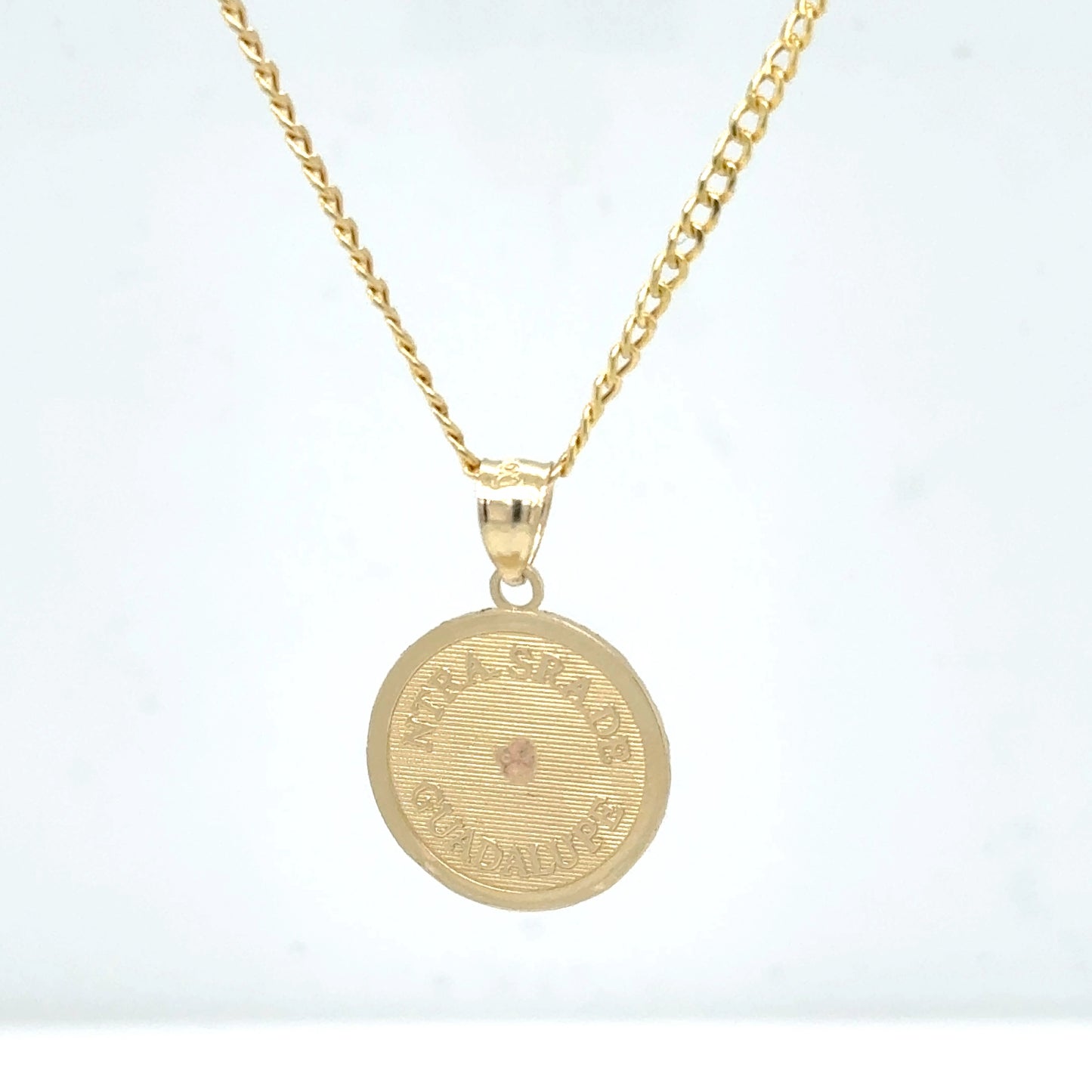 14K Yellow Gold Virgin Mary Our Lady of Guadalupe Pendant Necklace