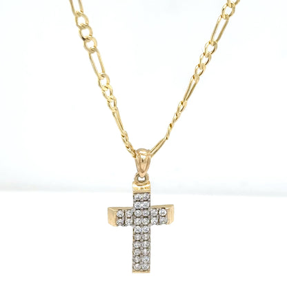 14K Yellow Gold Cross Pendant Necklace – Diamond Accents