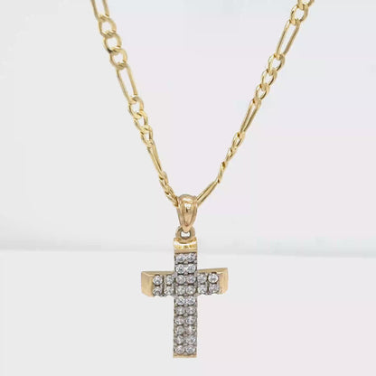 14K Yellow Gold Cross Pendant Necklace – Diamond Accents
