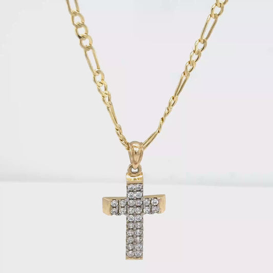 14K Yellow Gold Cross Pendant Necklace – Diamond Accents