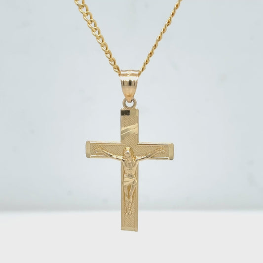 14K Yellow Gold Crucifix Cross Pendant Necklace