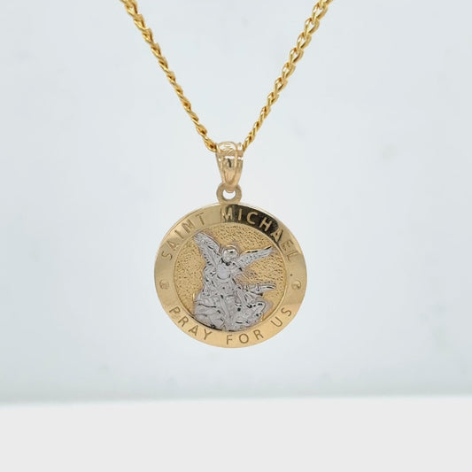 14K Yellow Gold Saint Michael Pendant Necklace