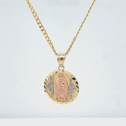 14K Yellow Gold Virgin Mary Our Lady of Guadalupe Pendant Necklace