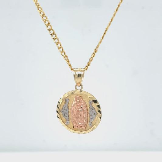 14K Yellow Gold Virgin Mary Our Lady of Guadalupe Pendant Necklace