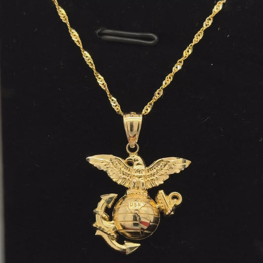 14K Yellow Gold USMC Pendant Necklace