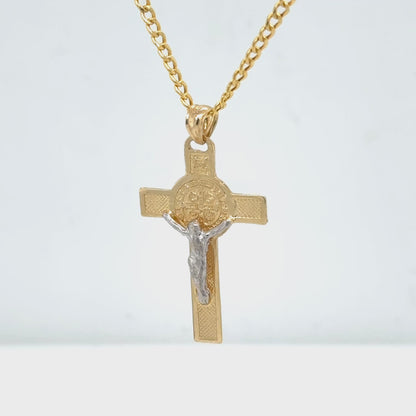 14K Yellow Gold Two-Tone Crucifix Cross Pendant Necklace